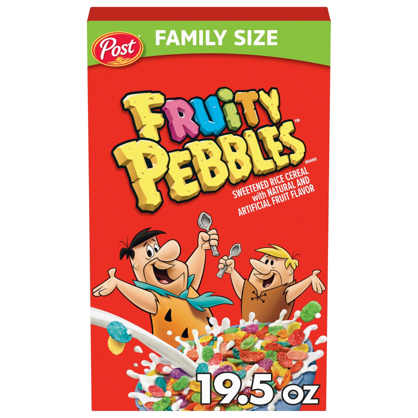 Post Fruity PEBBLES Cereal  Fruity Kids Cereal  Gluten Free Rice Cereal for Kids  19.5 OZ Family Size Cereal Box