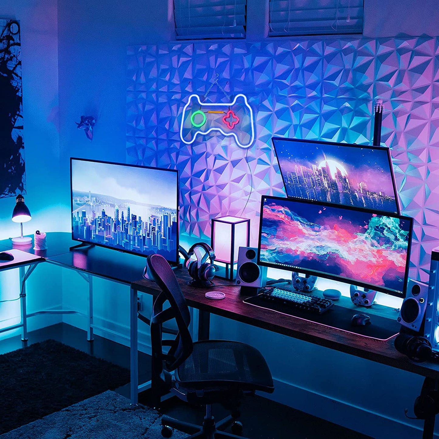 SOLIDEE Led Dimmable Neon Signs Wall Decorations For Living Room|Bedroom Gamepad Controller Shape Lights Game Room Decor Accessories Cool Teen Boys|Girls|Kids Gamer Gifts