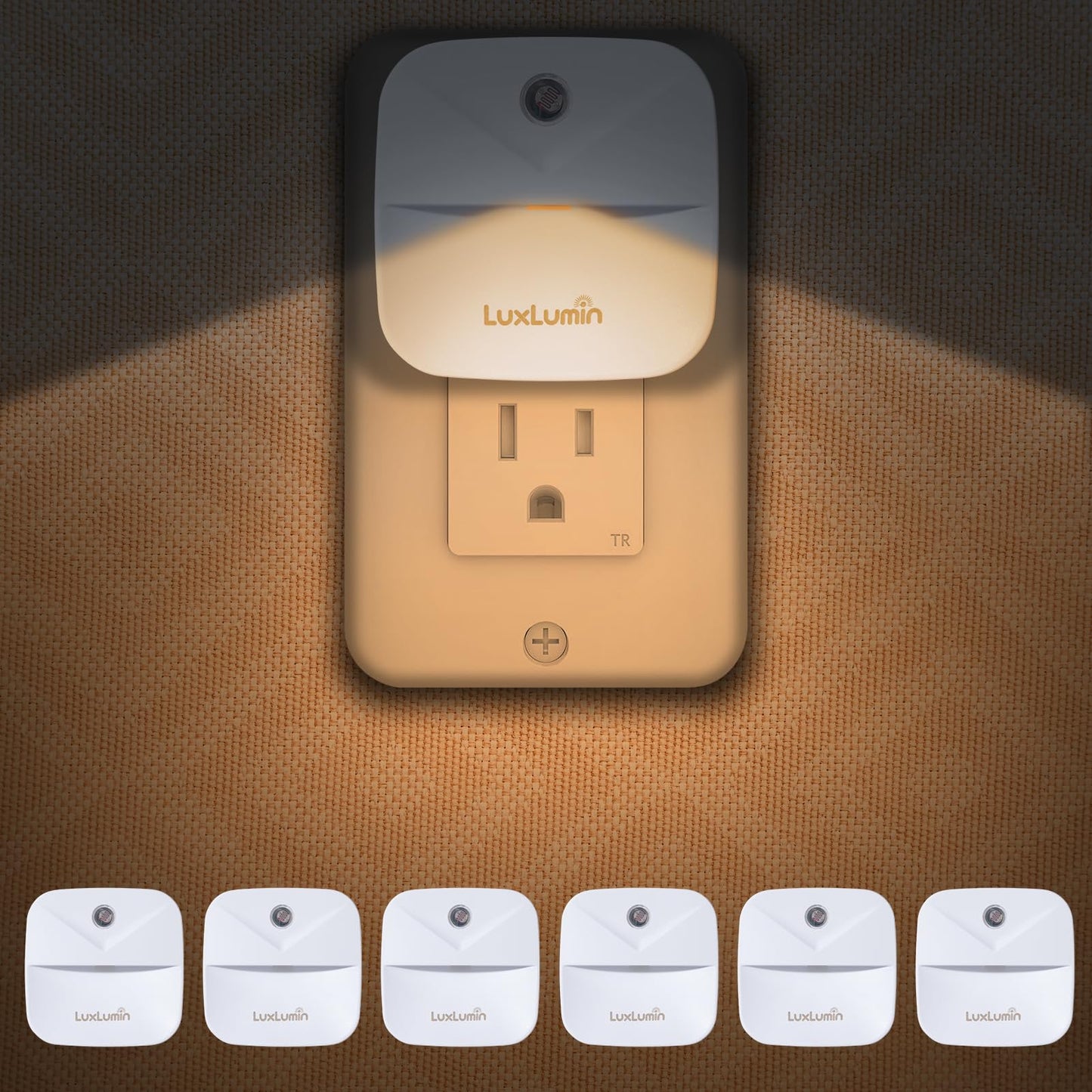 LuxLumin LED Night Light with Dusk-to-Dawn Sensor, Non-Dimmable, Warm White, 6 Packs, Plastic