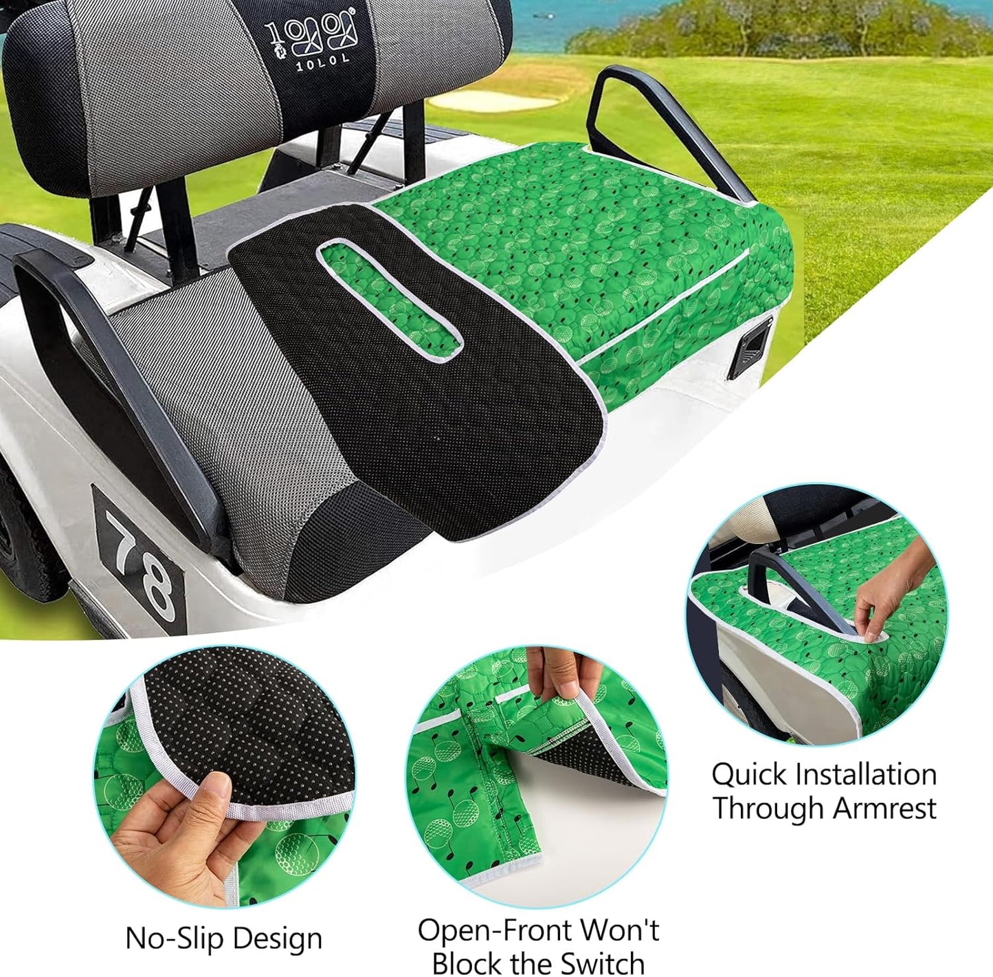Golf Cart Seat Covers, Universal Golf Cart Seat Towel Blanket with 4 Front Pockets & Nonskid Bottom Fits for EZGO, Yamaha, Club Car and More 2 Person Seats Golf Carts.Golf Accessories Gift for Men