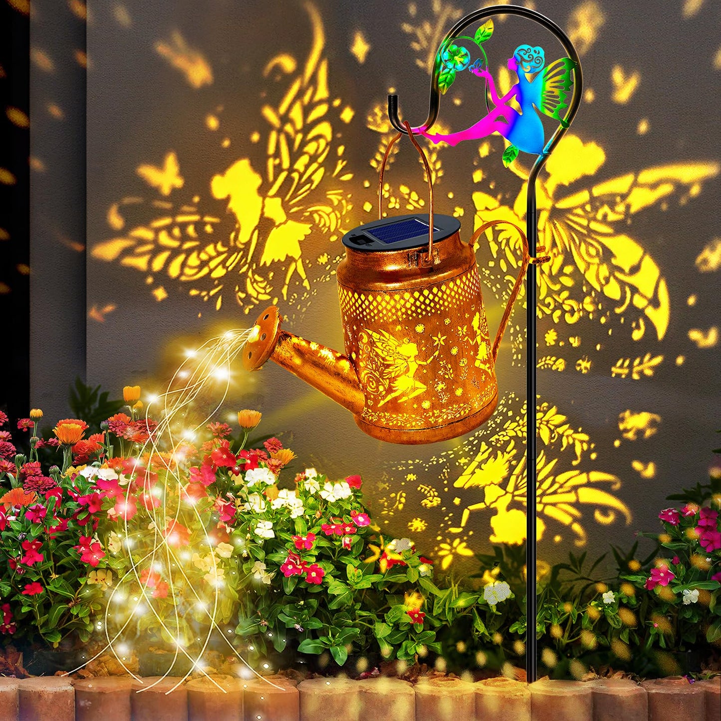 Fariy Solar Lights Outdoor Waterproof  Solar Watering Can Lights With Shepherd Hook  Metal Angel Hanging Lantern Garden Decor Yard Outside Patio Lawn  Gifts For Mom Grandma Women Birthday