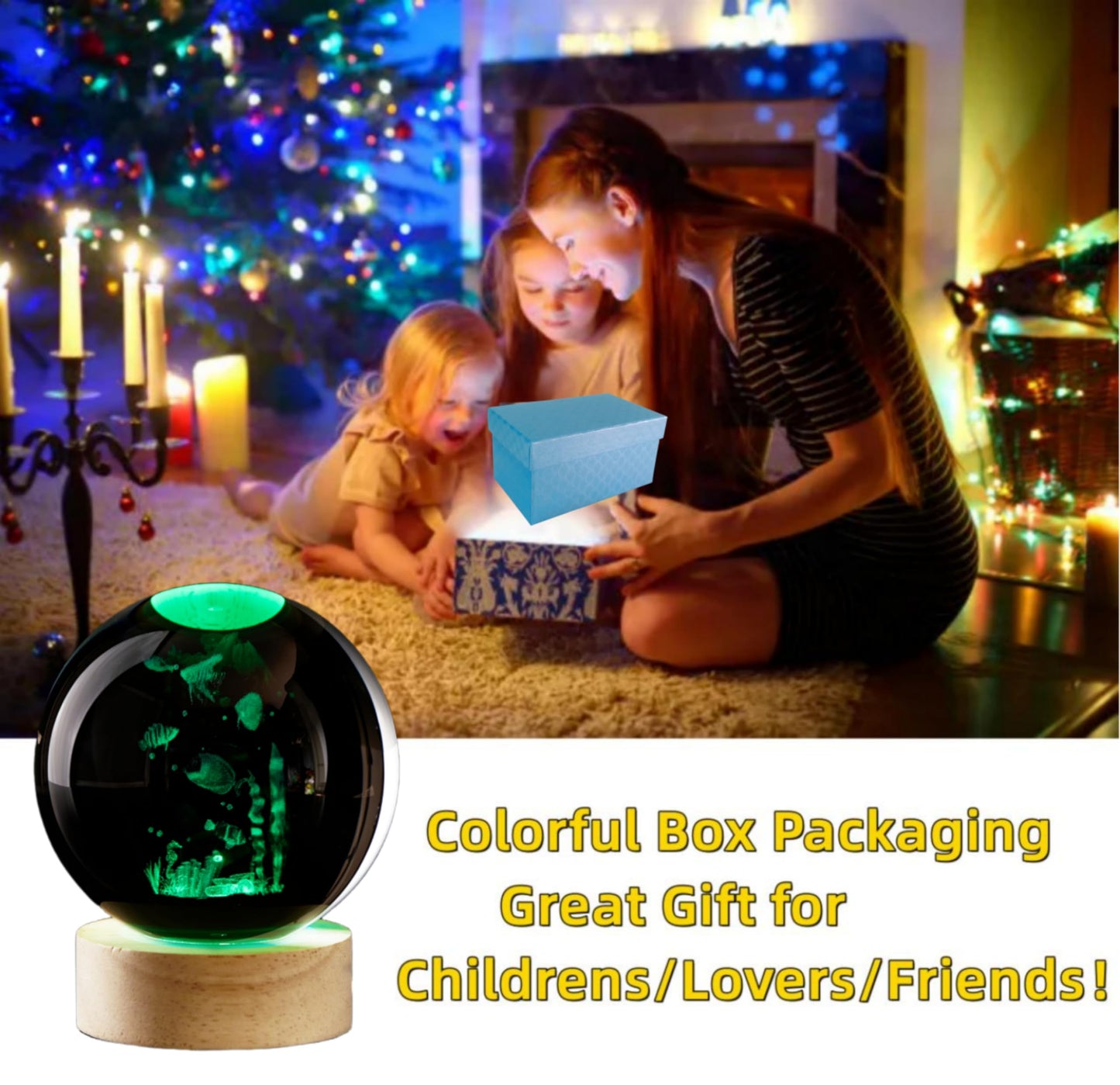 Conalisk 3D Underwater World Crystal Ball Lamp, LED Night Light, 16 Colors, Dimmable Remote Control, Model N