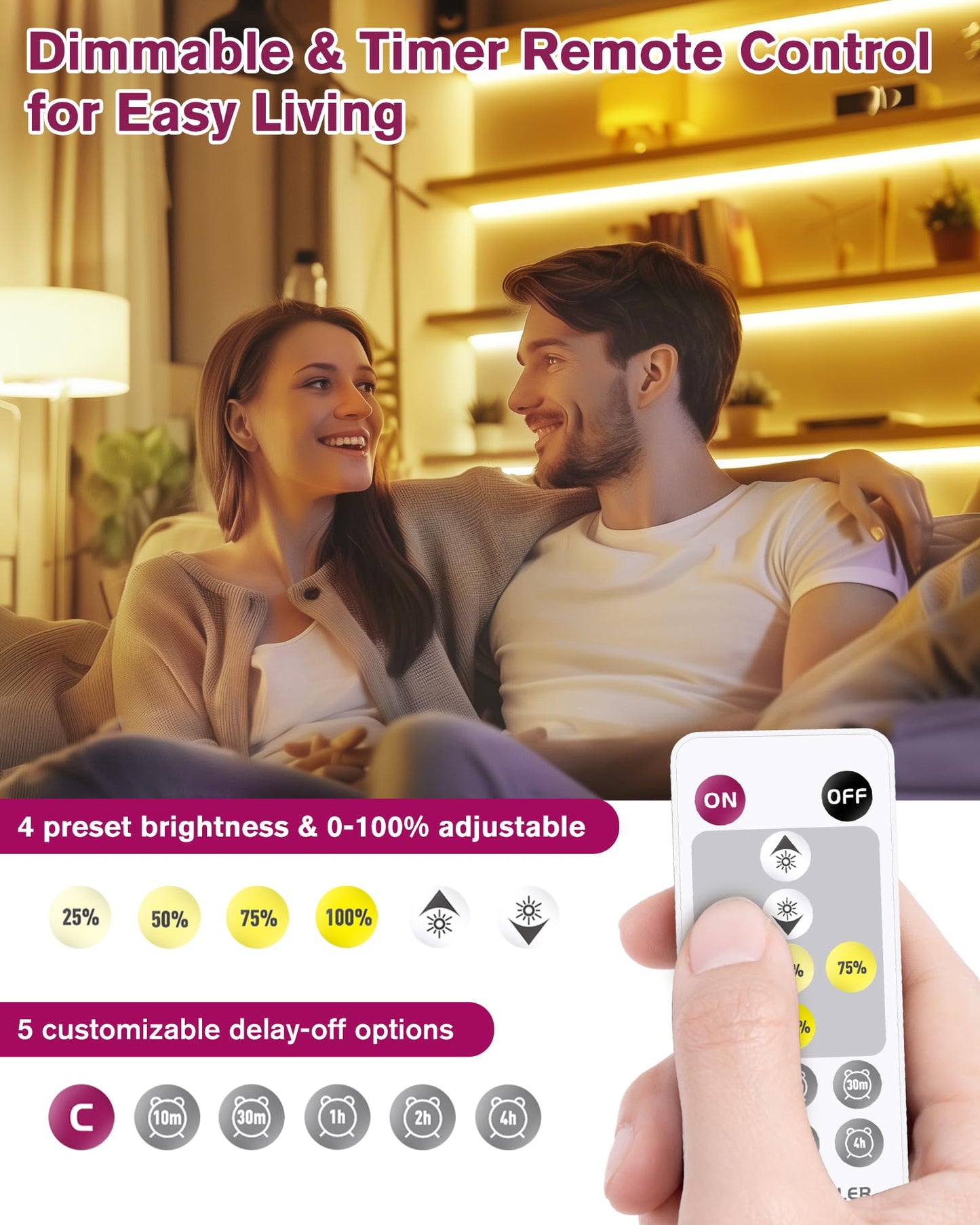 Emitever Led Strip Lights Kit Warm White With Remote & 24V Power Supply 16.4Ft Dimmable Tape Light 3000K  High Density 600Leds  240+Lm/Ft  Cri95+  Suitable For Bedroom Kitchen Under Cabinet Lighting