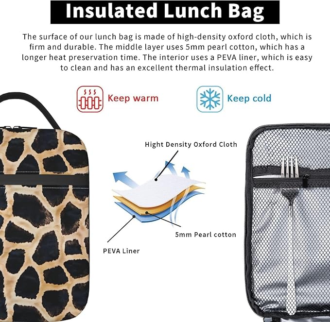 Giraffe Lunch Box Insulated Lunch Bag for kids Girls Boys,Reusable Lunch Box Containers for Women Men,Durable Cooler Tote Bag Lunchbox for Office/School/Picnic