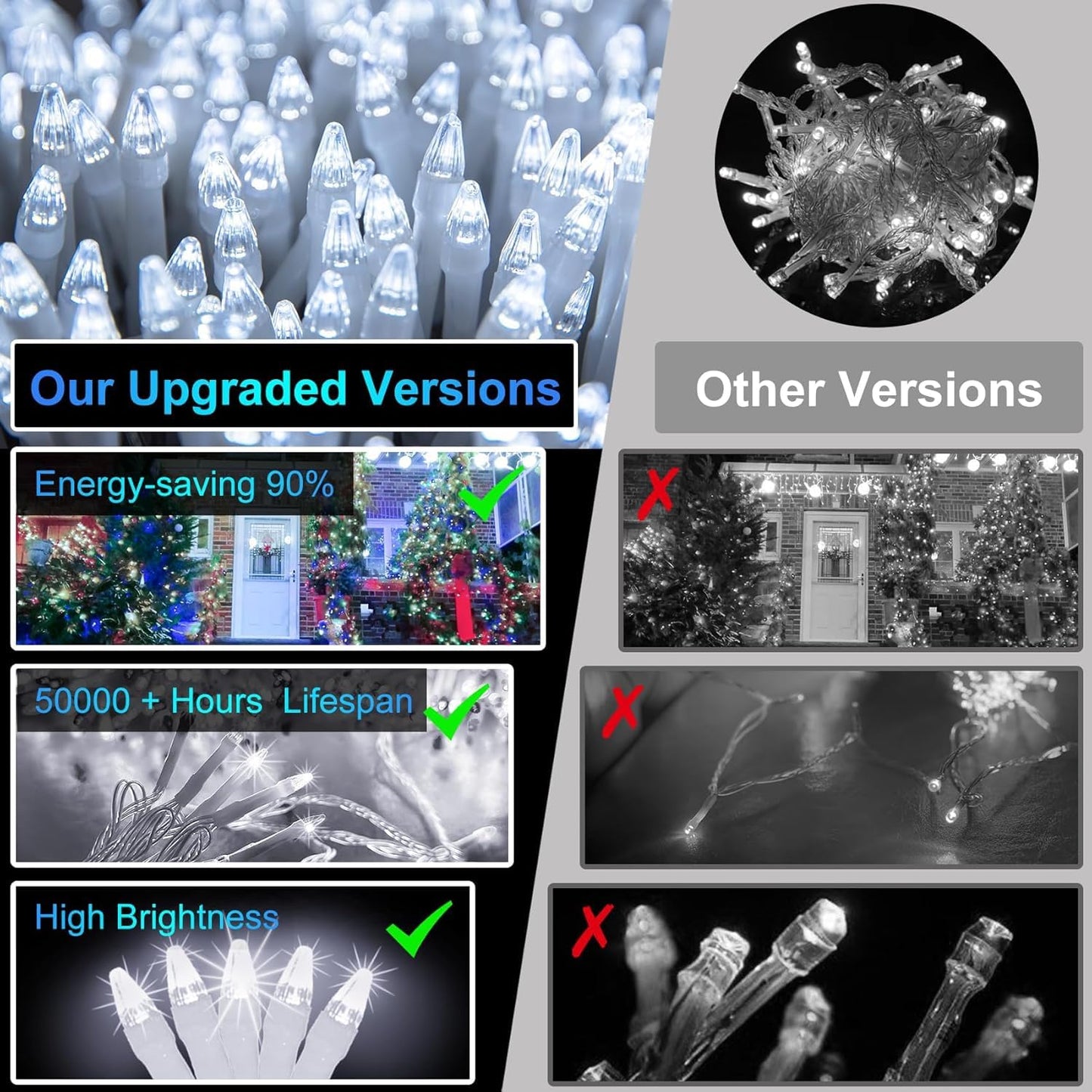 750 Led 240Ft Christmas String Lights Outdoor  12 Pro Modes And Timer Memory & Brightness  Plug In Outdoor Waterproof Clear Wire Twinkle Light For For Xmas Yard Tree Wedding Party Decor (Cool White)