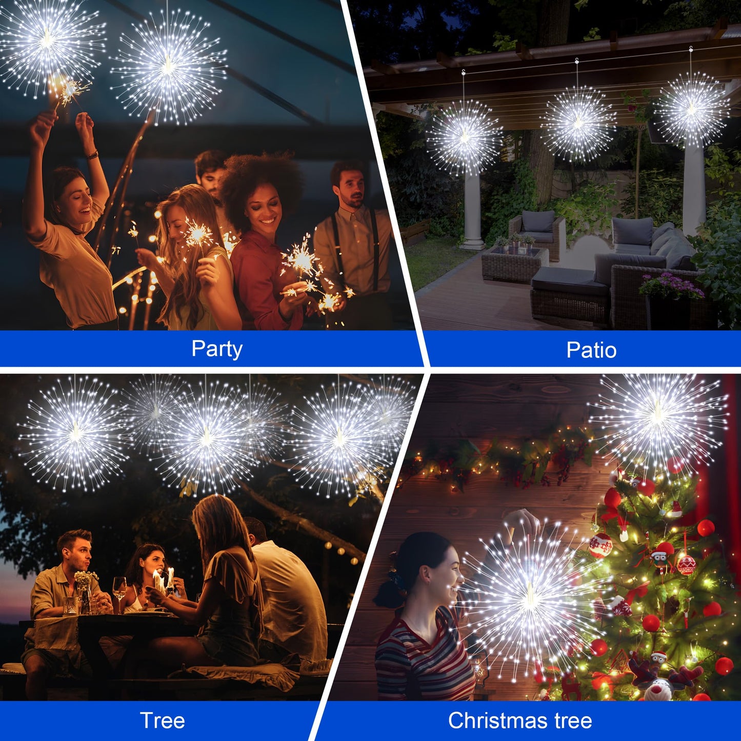 Solar Christmas Firework Lights Outdoor  5 Pack 1000Led Solar Starburst Lights With Remote  8 Modes Dimmable Waterproof Hanging Fairy Lights For Garden  Patio  Holiday Christmas Decor (White)