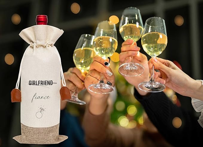 Wedding Wine Bag, Engagement Gifts for Girlfriend, Cotton Linen Wine Gift Bag With Drawstring, Wine Champagne Bottle Gift Bag, Wedding Gift for Women Besties Friends, Bachelorette Party Favor-22