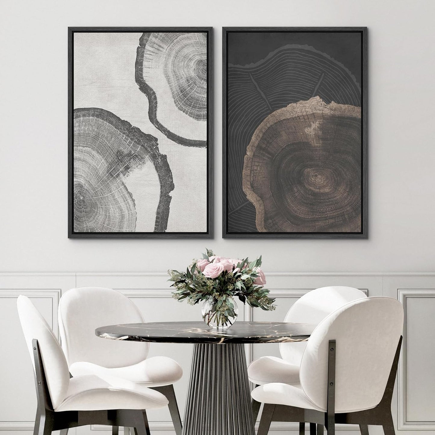 SIGNWIN Framed Canvas Print Wall Art Wood Tree Rings Abstract Illustrations Minimalist Modern Wall Art Neutral Boho Decor for Living Room, Bedroom, Office - 24"x36"x2 Black