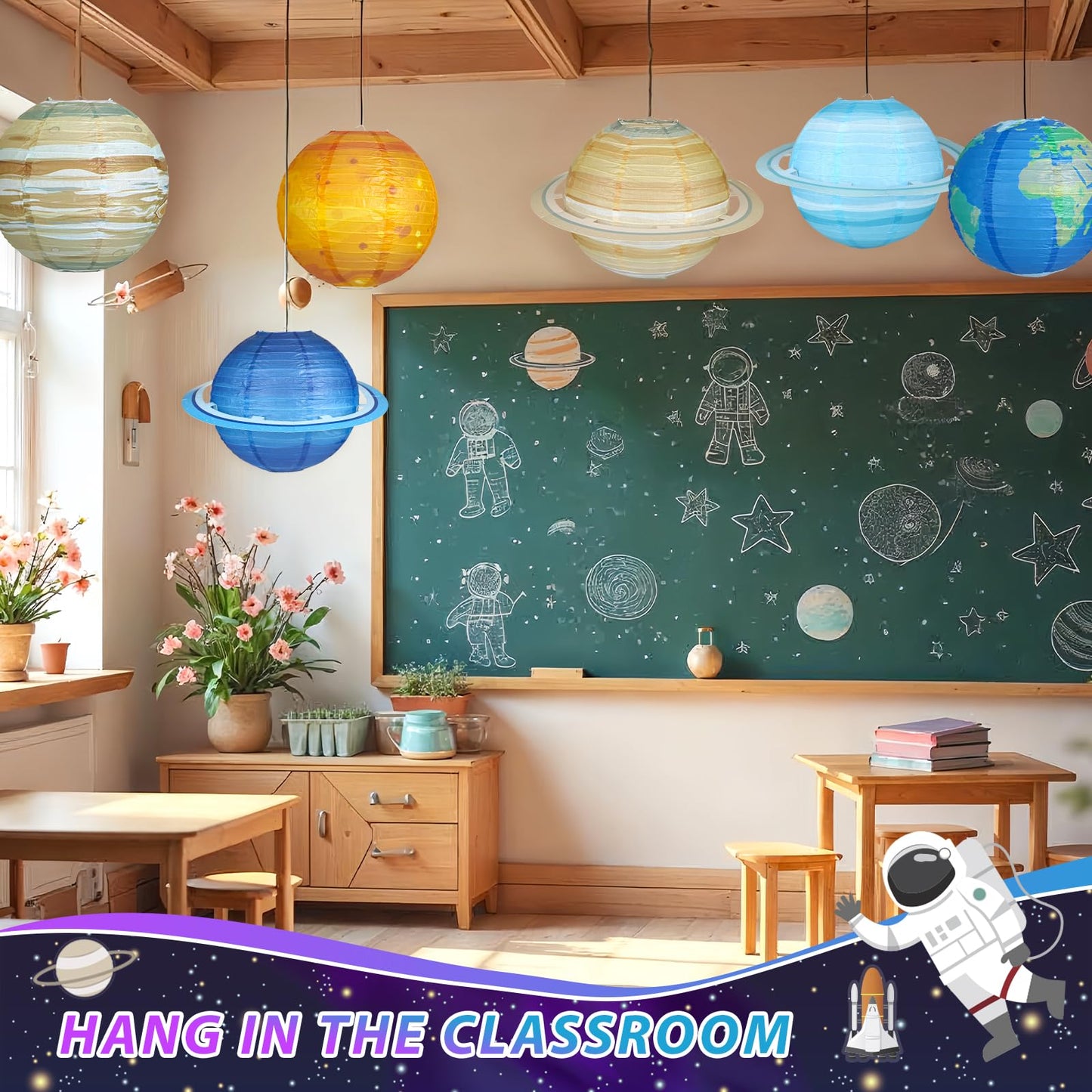 Fontien 8 Pcs  t Paper Lanterns - 12 Inch Outer Space Party Decorations, Solar System Design For Kids Space Theme Birthday Parties