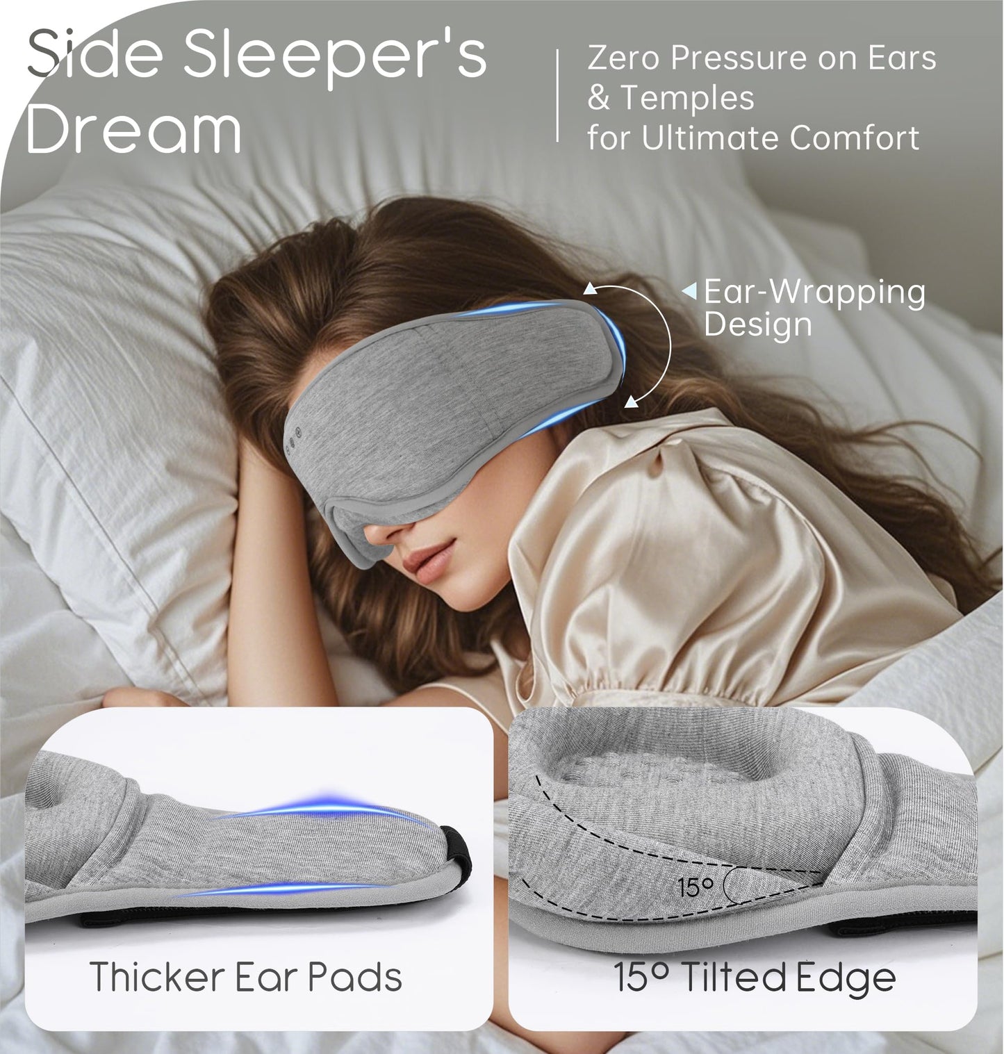 Sleep Mask with Headphones Bluetooth 5.4, TOPOINT 3D Eye Mask Blackout with Soft Bamboo Cotton for Side Sleepers Women Men, Sleep Headphones Earphones HD Speaker Microphone for Travel Meditation Gift
