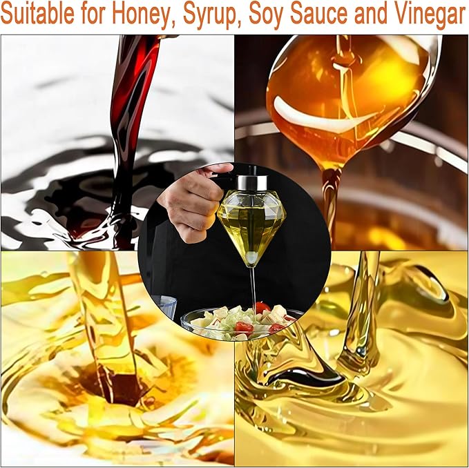 Honey Dispenser:Glass Honey Dispenser No Drip,Honey Jars with Dipper,Honey Pot with Stand,Stylish Honeycomb Design,Suitable for Honey, Syrup, Soy Sauce and Vinegar,200ml/7oz