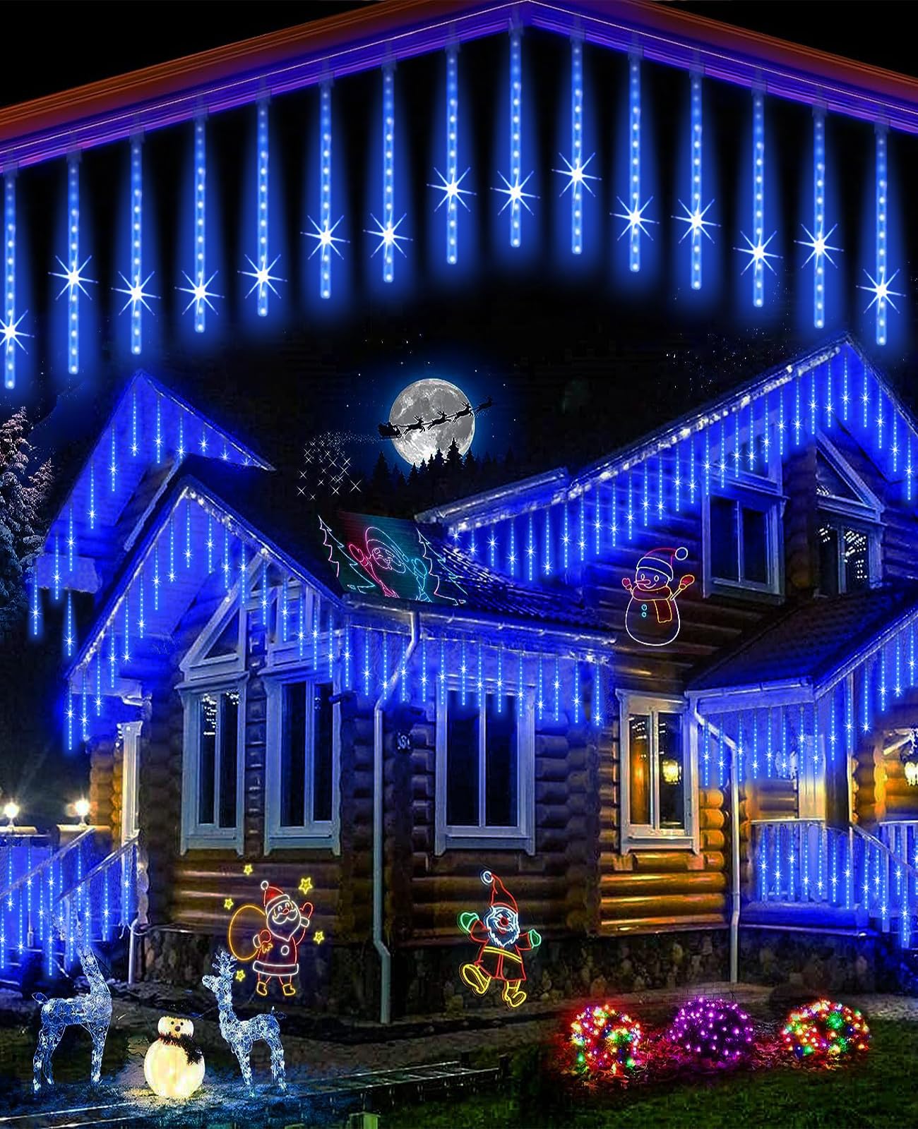 EAGWELL Christmas Rain Lights, UL Certified Falling Icicle String Lights, 12 Inch, Shine Blue, 10 Tubes for Outdoor Holiday Decor