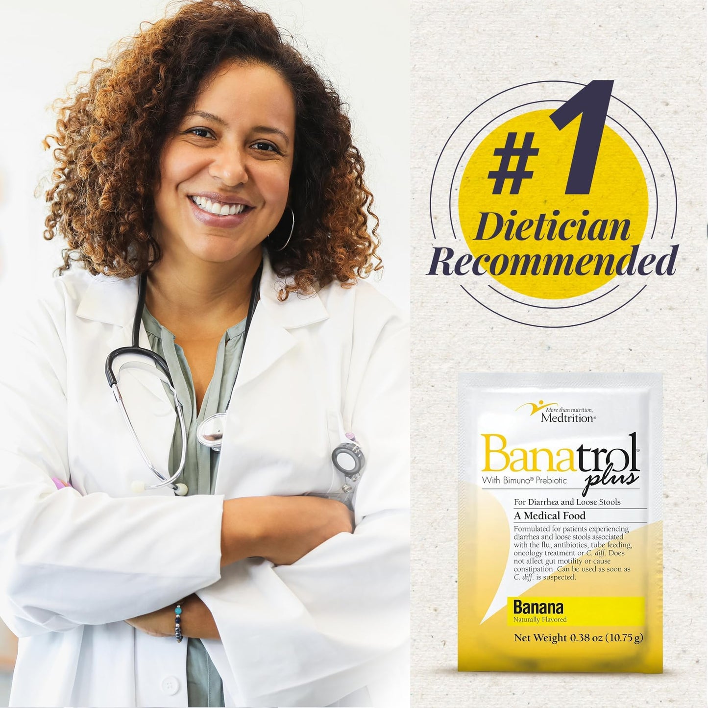 Banatrol Natural Anti-Diarrheal with Prebiotics, Relief for IBS, Recurring Diarrhea, Clinically Supported Medical Food, Non-Constipating (Banana)