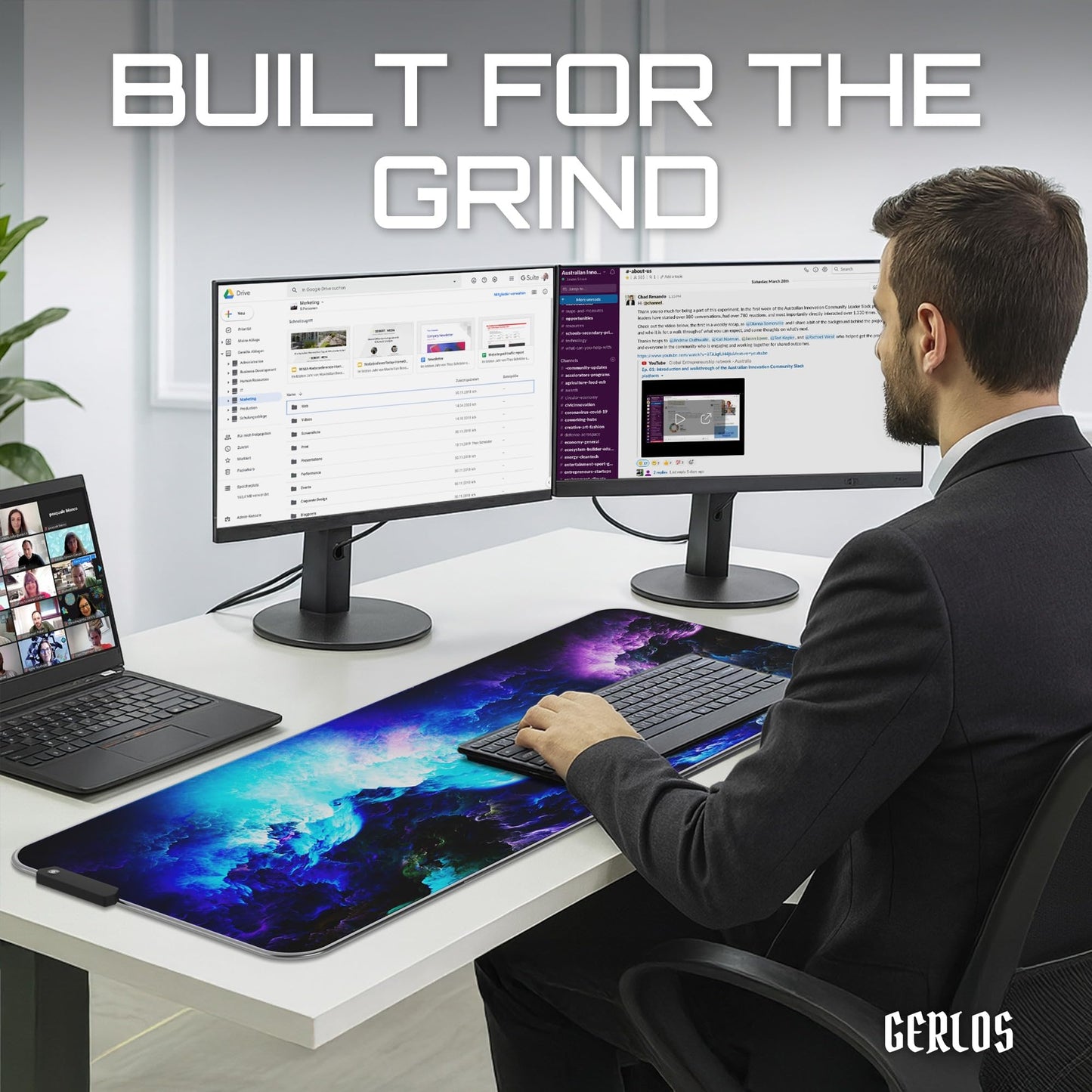 Gerlos RGB Large Gaming Mouse Pad, Extended Soft LED Mouse Pad, Non-Slip Rubber Base, Water Resist Keyboard Pad, Gaming Mousepad 31.5×11.8 inches