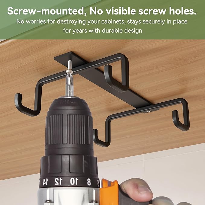 ECROCY Mug Hooks Under Cabinet Space-Saving, Easy Screw Mounting, Metal Coffee Cup Hooks 3 Pack