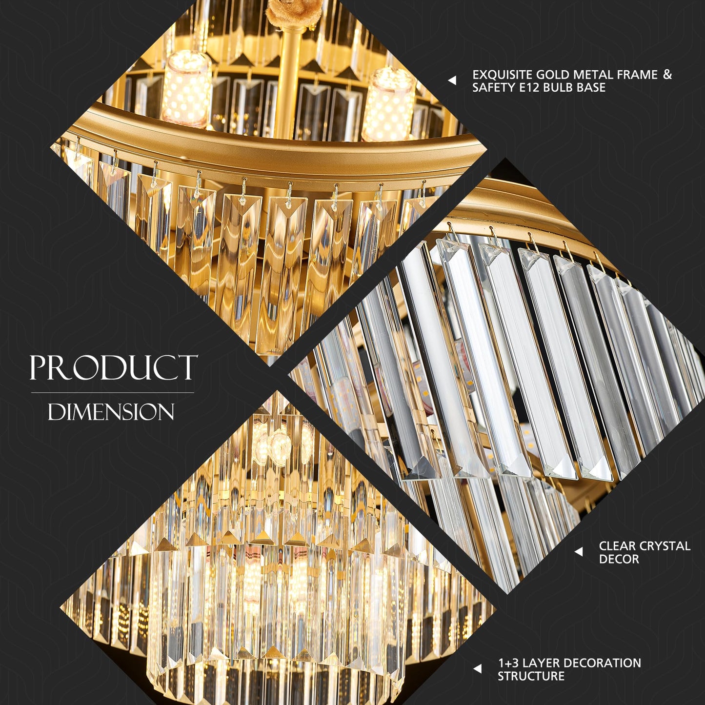 Brfaixla 21.6 14-Light Modern Crystal Chandelier Light Fixtures 4-Tier Gold stylish Chandeliers For Dining Room Round Hanging Pendant Lighting For Living Room Kitchen Entryway Bedroom Foyer Hallway