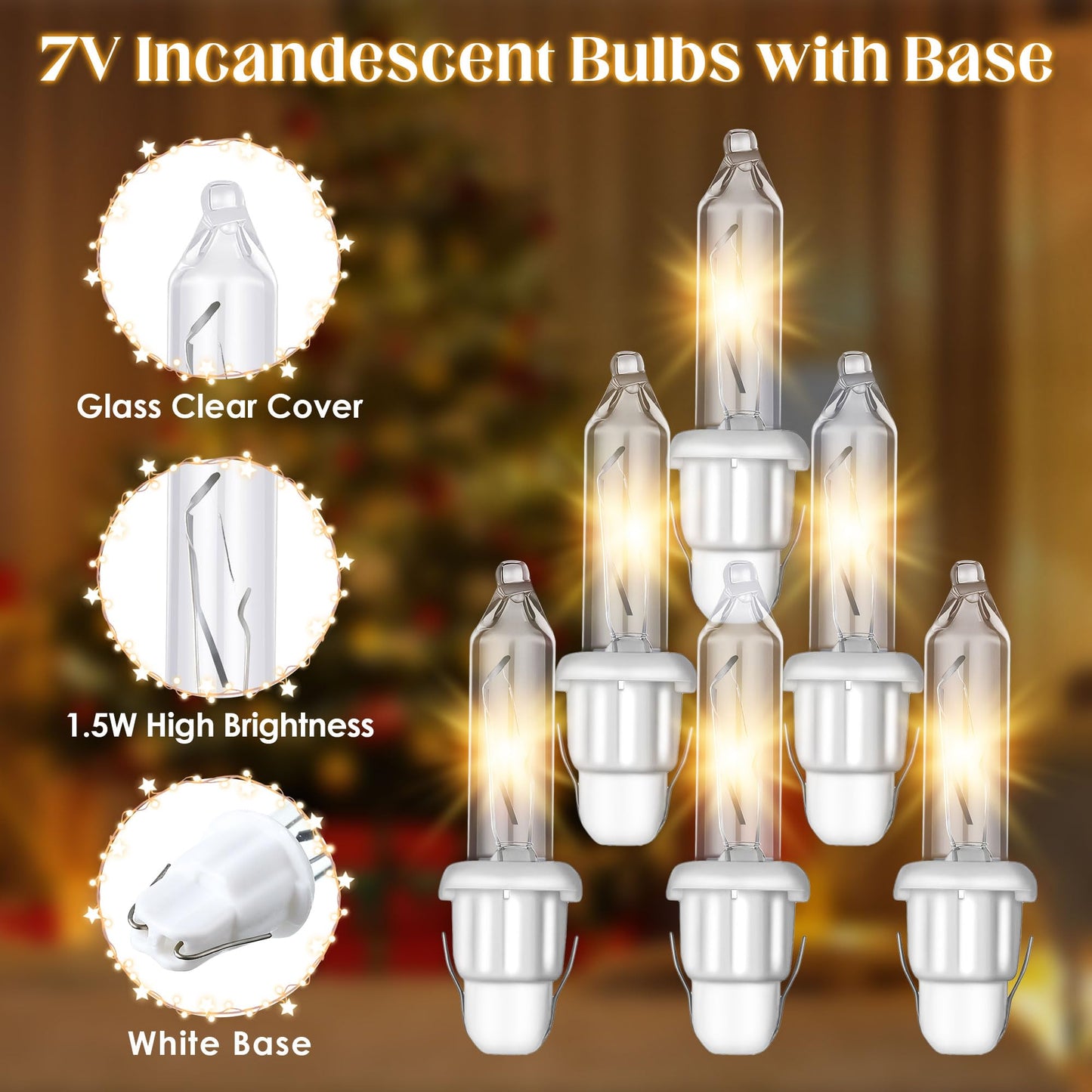 Electricwise 50 Pcs Twinkle Christmas Tree Light Replacement Bulbs  2.5 Volt Incandescent Christmas Tree String Bulbs With Base For Indoor Outdoor Xmas Decor (White Light White Base)