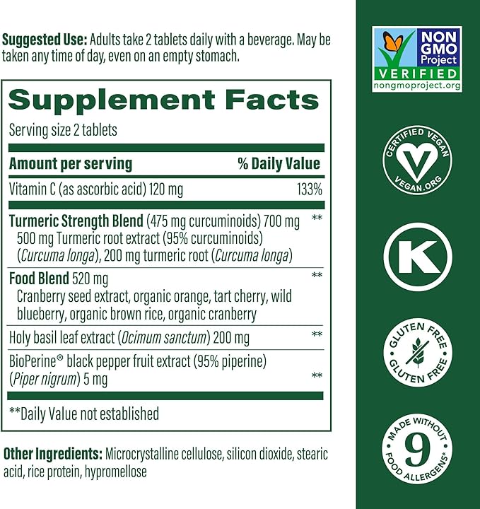 MegaFood Whole Body Turmeric Curcumin Supplement - Turmeric Supplement With Black Pepper & Vitamin C - 475 mg Curcuminoids Per Serving - Antioxidant & Immune Support - Vegan - 60 Tablets, 30 Servings