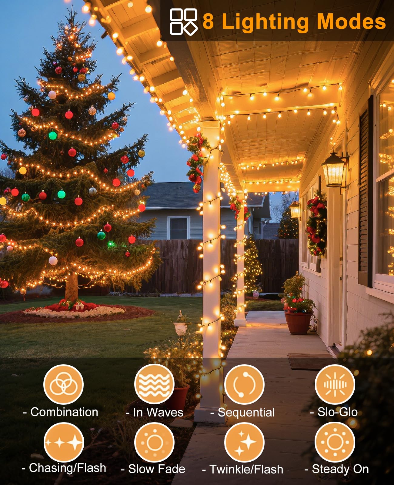 Xmasbokeh 157Ft 480 Led Christmas Lights Outdoor  Christmas Tree Lights Waterproof  8 Modes Plug In Fairy String Light For Indoor Party Xmas Tree Garden Patio Decorations  Warm White