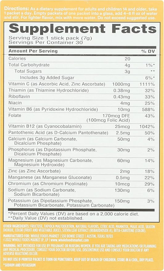 365 by Whole Foods Market, Effervescent C Powder Orange, 30 Count
