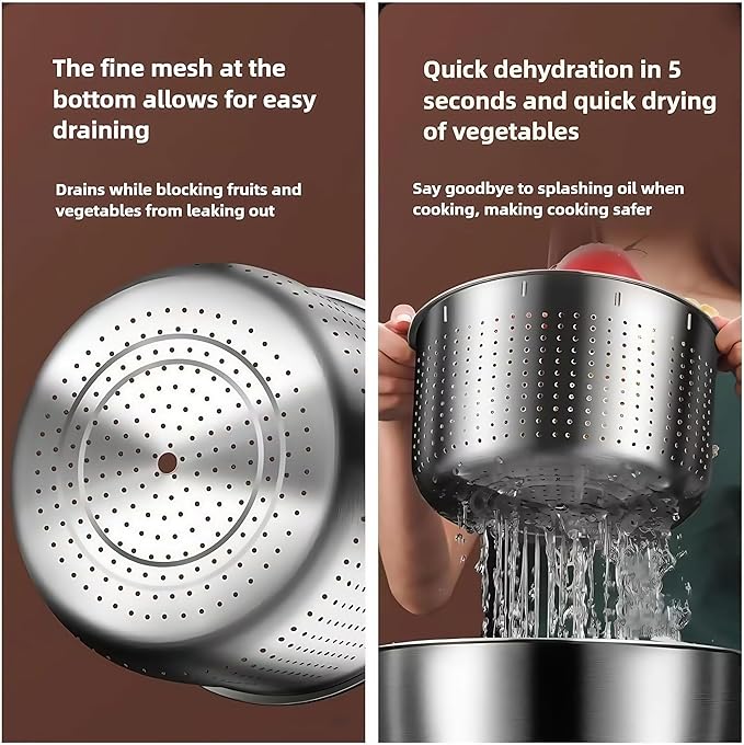 6L Stainless Steel Salad Spinner, Vegetable Spinner, Lettuce Spinner, Fruit Washer, Quick Spin Commercial Salad Spinner for Household Vegetables and Pasta Fries Spinner Essential Kitchen Utensils