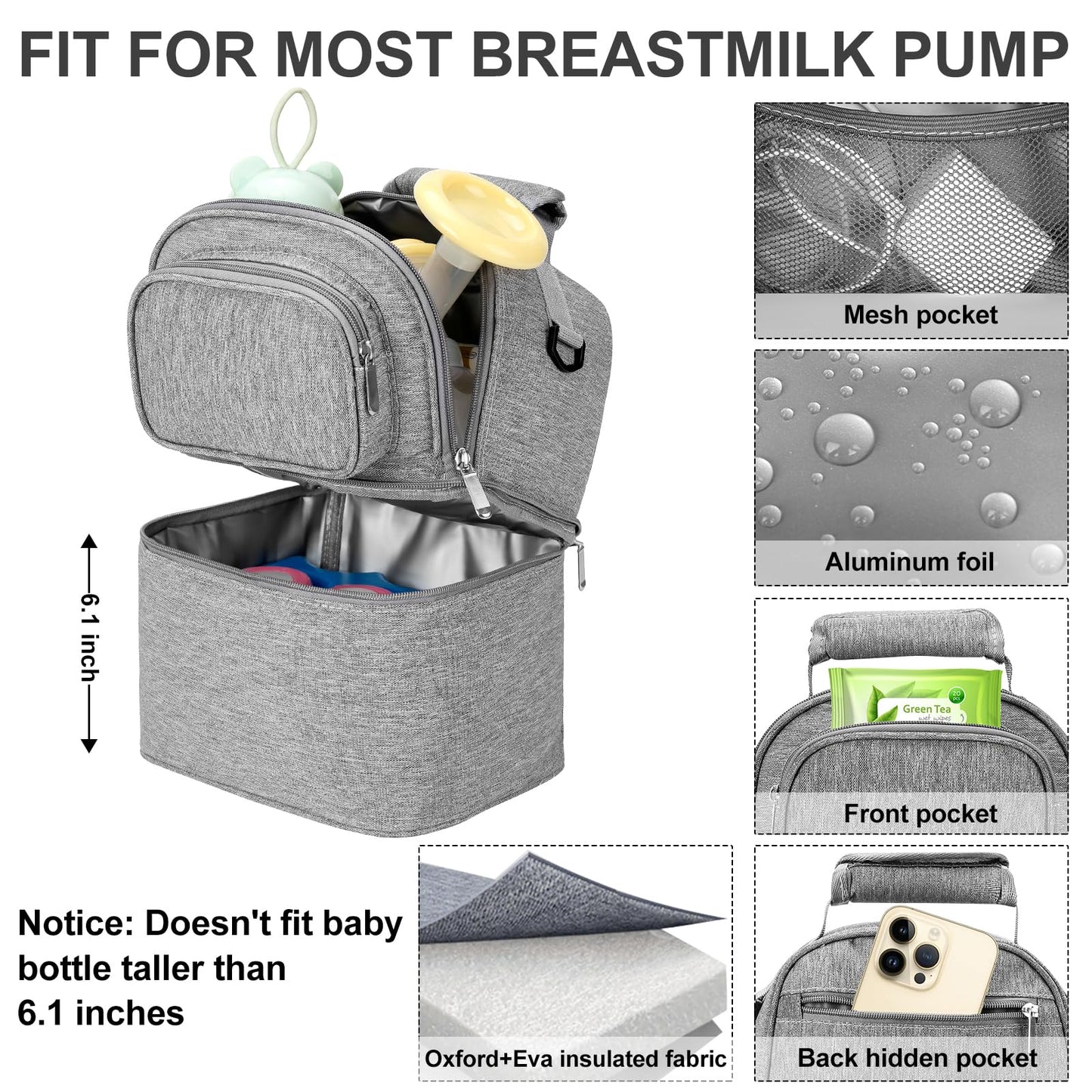 Breastmilk Cooler Bag with Ice Pack, Double Deck Breast Milk Storage for Breastfeeding, Nursing, Daycare, Insulated Lunch Bag with Strap