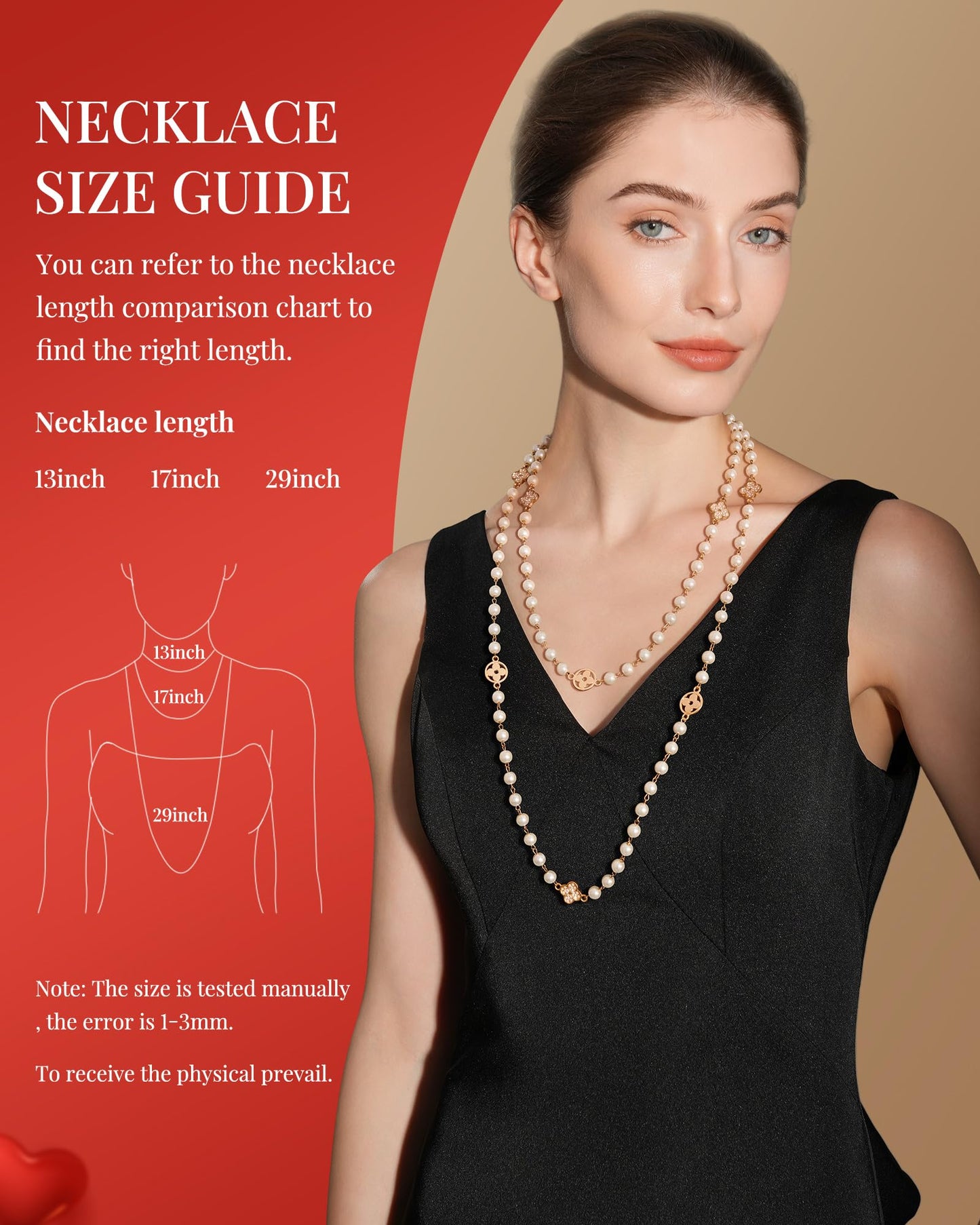 IDOKAWA 8MM Round Simulated Shell Pearl Strand Layered Necklace for Women, Dainty Multiple Strands Long Necklace for Party, Vint