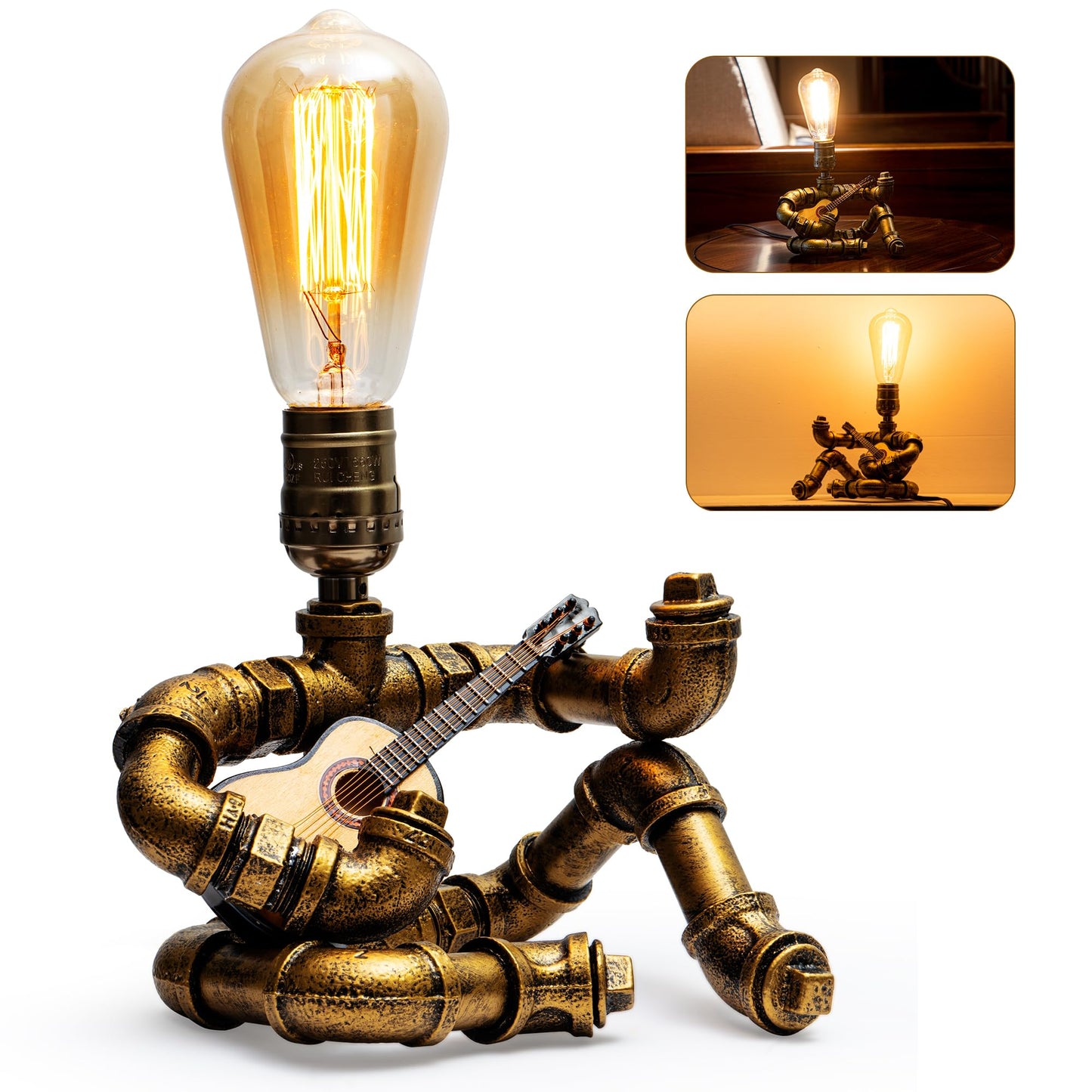 Lcyy.Tg Steampunk Guitar Table Lamp, Industrial Metal Design, Bronze Finish, Perfect Gift For Music Lovers