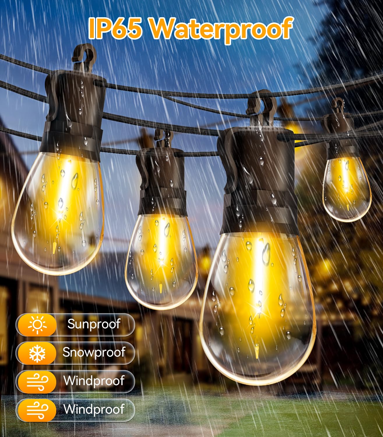 Tbosw Outdoor String Lights Patio Led Light Outside - 60M Ip65 Waterproof 58+2 S14 Led 200Ft Porch Lighting