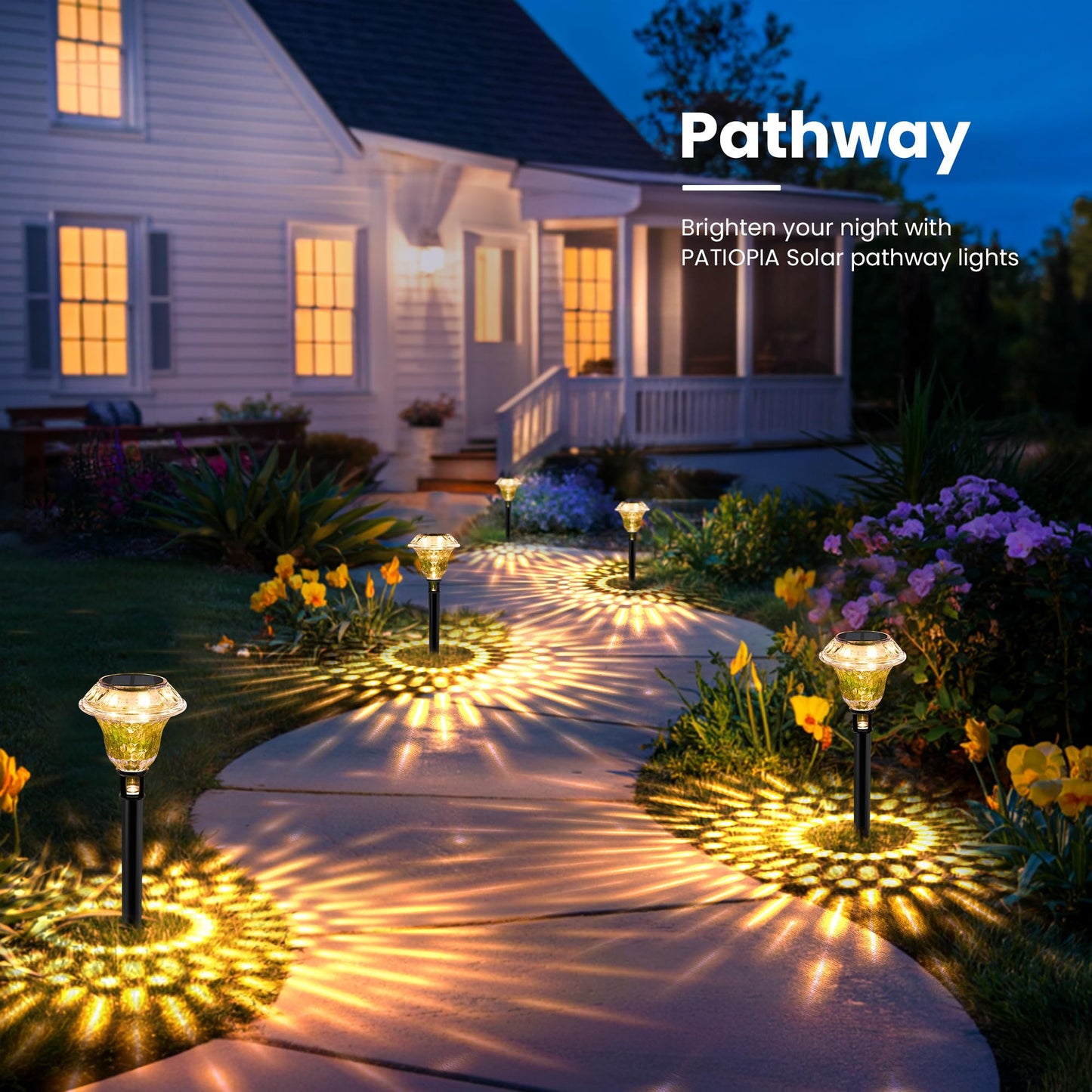 Patiopia Solar Pathway Lights Garden Decor For Yard  Solar Garden Lights For Outside Waterproof Landscape Lighting  Garden Decorative For Walkway  Driveway  Yard  Landscape  Lawn (6 Pack Warm White)