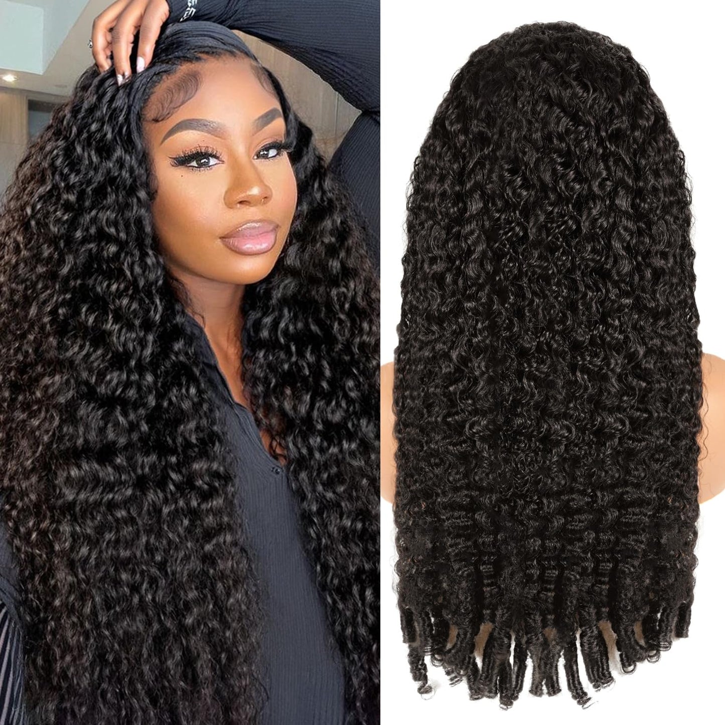 Mihugass Burmese Curly Human Hair Wigs For Women Jet Black 13x6 Lace Front Wigs 250 Density Brazilian Full Lace Frontal Wigs Pre