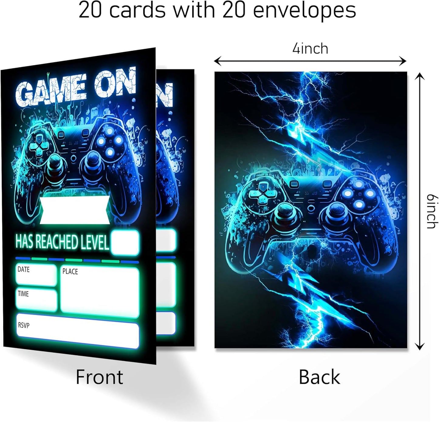 Gamer Birthday Invitations, Video Game Birthday Party, Gaming Party Decorations, Birthday Party Invitations For Boys Girls, Kids Birthday Invitations, 20 Cards with 20 Envelopes.(117)