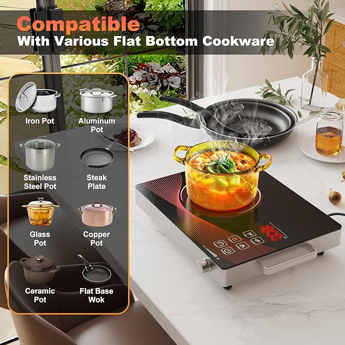 Portable Electric Stove 1800W, 110V Ceramic Hot Plate, Single Burner Cooktop with Knob Control, Timer, Safety Lock, Portable Cooking for Home, Office, RV