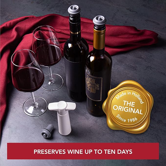 Vacu Vin Original Wine Saver with 2 Vacuum Bottle Stoppers – White Wine Preserver Pump for Red or White Wine – Manual Air Remover System – Airtight Seal – Keep Wine Fresh Longer