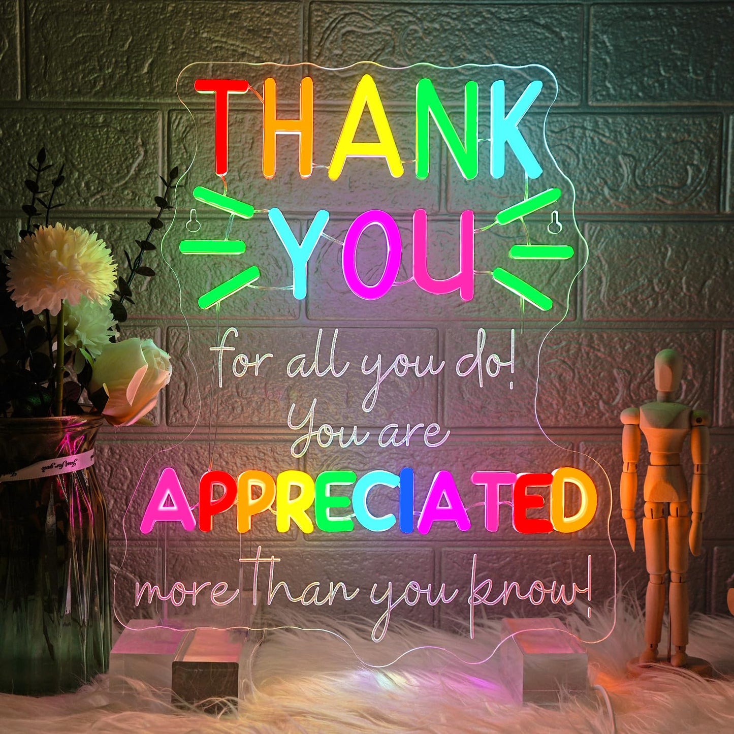Wlhope Thank You Appreciated Neon Sign Led Signs For Classroom Wall Decor Neon Lights Acrylic Sign For Living Room Bedroom Office Teachers Day Gift Decoration