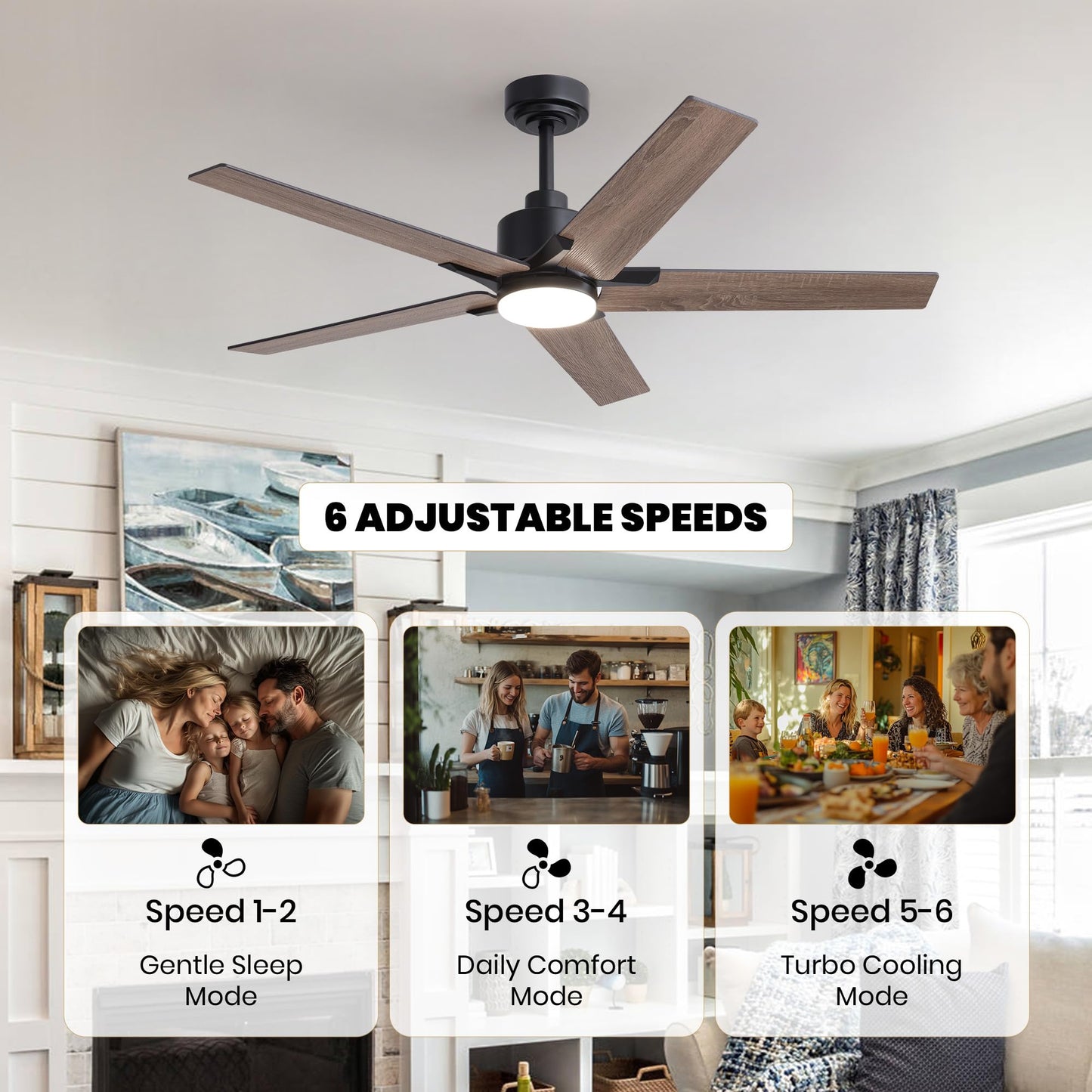 Nuoqiso 52 Inch Ceiling Fan with Lights, Remote Control, Quiet DC Motor, Dimmable LED, Black, Model FS-8921-father