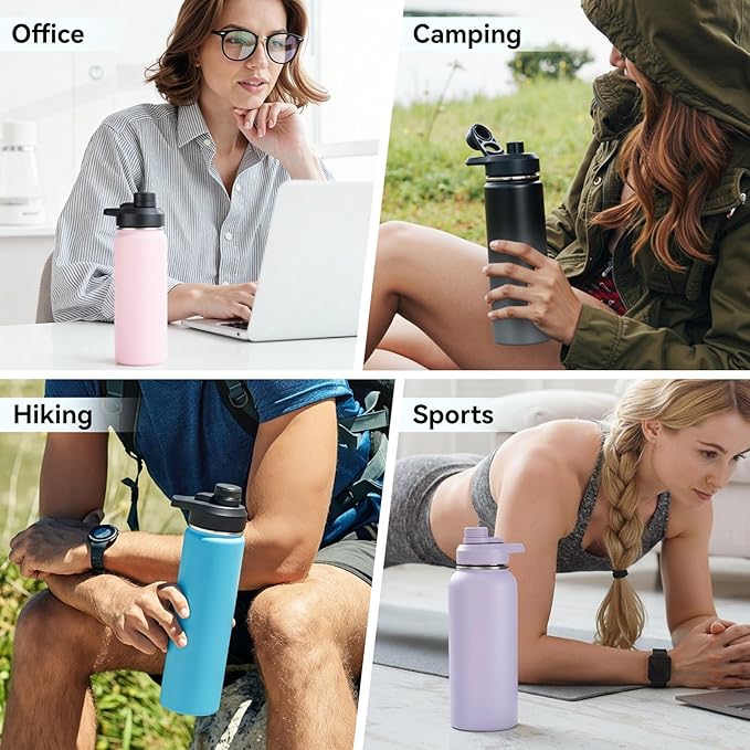 24 oz Insulated Water Bottle with Handle, 304 Stainless Steel Water Bottles with Wide Mouth, Double Wall Vacuum Sports Water Bottle, BPA Free, Keep Cold and Hot, Purple