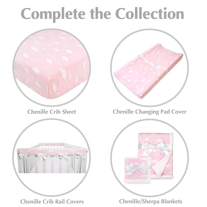 American Baby Company Heavenly Soft Chenille Fitted Contoured Changing Pad Cover, 3D Pink Cloud, for Girls