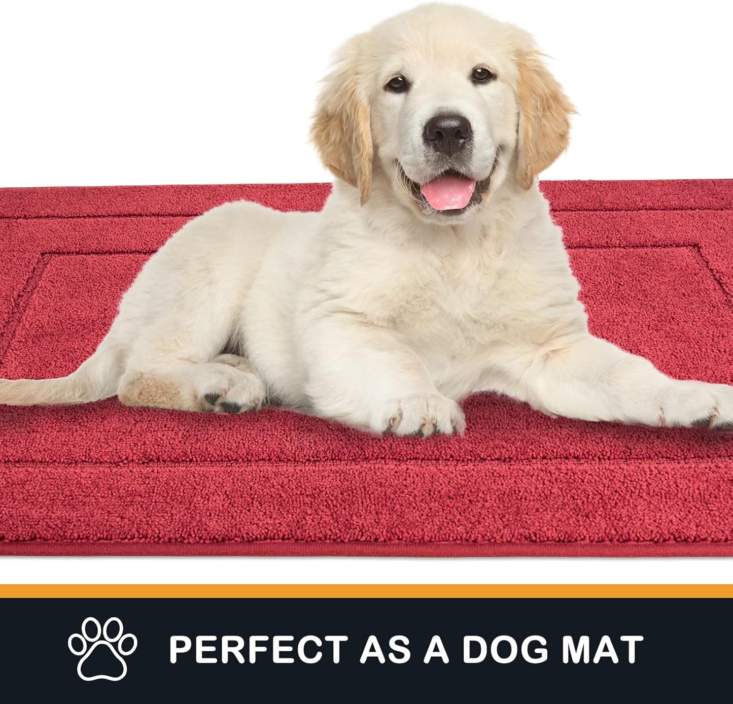 PURRUGS Dirt Trapping Door Mat 32" x 70", Non-Slip/Skid Machine Washable Entryway Rug, Dog Doormat, Super Absorbent Welcome Mat for Muddy Wet Shoes and Paws, Burgundy Red