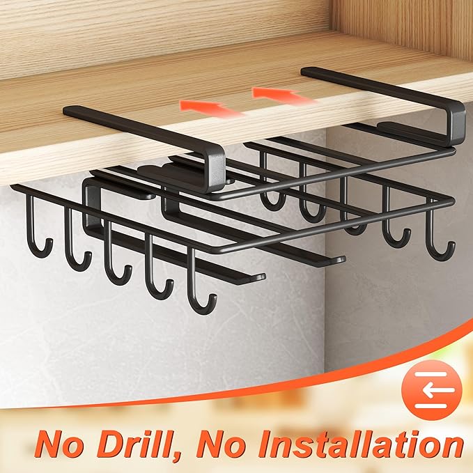 Mug Holder Under Cabinet,Paper Towel Holder for Cabinet,Chopping Board Organizer,No-Hole Multifunctional Stainless Steel Under Cabinet Hooks for Kitchen (White)