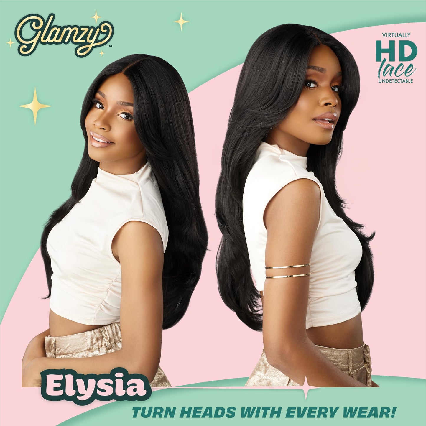 Sensationnel Glamzy Lace Part Wigs - Elysia Glueless Hand Tied Wider V Parting Synthetic Hair (TD/BLUE)
