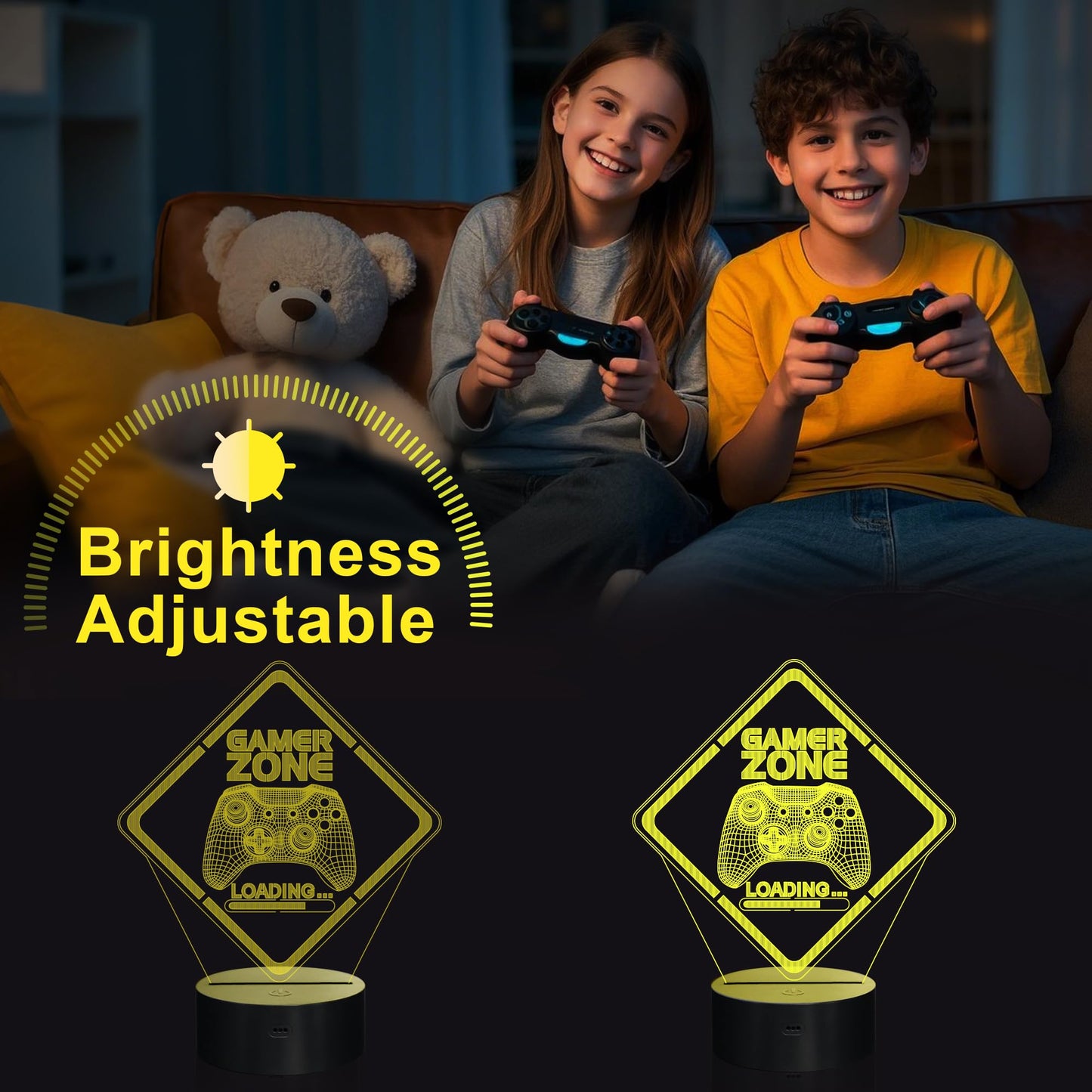 Yuandian Gamer Zone Night Light - 3D Illusion Lamp, Touch & Remote Control, Multicolor, Regular Size (8 X 6 In), Model Fs-2810-9999