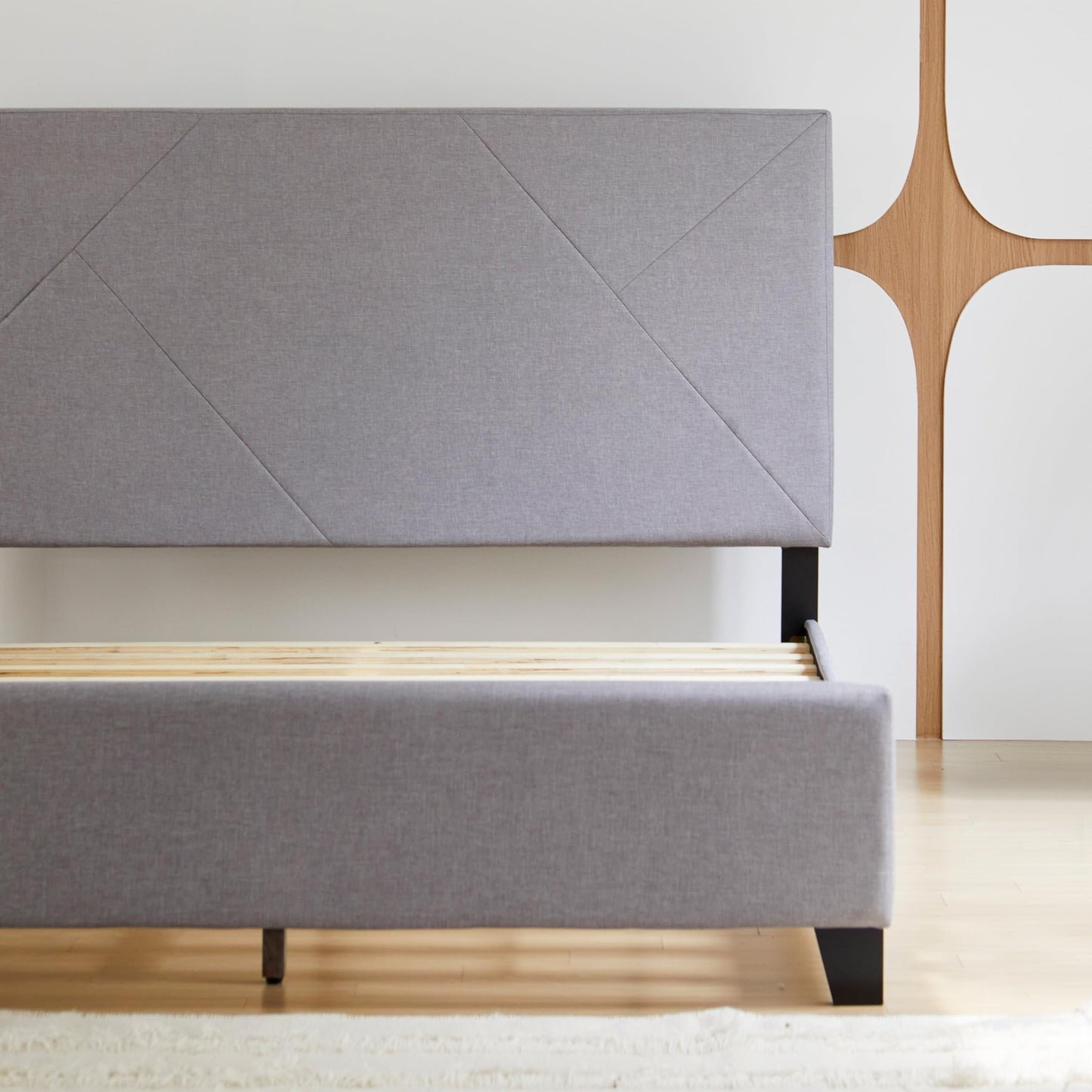 Livinia Stella Queen Size Platform Bed, Fabric Upholstered Queen Bed Frame with Height Adjustable Headboard Footboard, Strong Wood Slats, No Box Spring Needed, Gray (Queen)