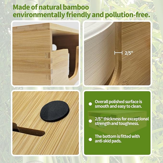 Bamboo Paper Plate Storage,Paper Plate Holders and Dispenser,fit for Kitchen Wall, Countertop and Under Cabinet 8-10in Plates