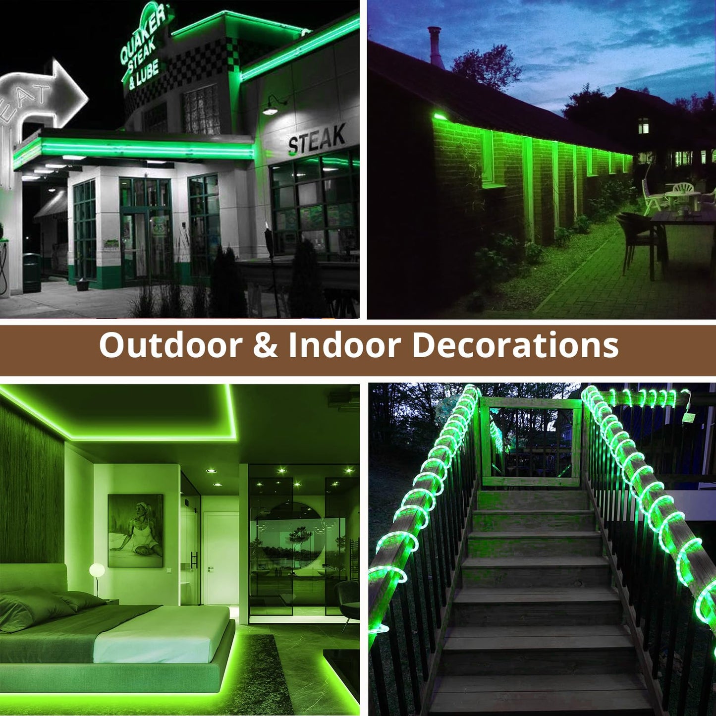 Areful Led Rope Lights - 16.4Ft Green Flexible Strip Light, Waterproof, Connectable For Home, Christmas, Garden, Party Decoration