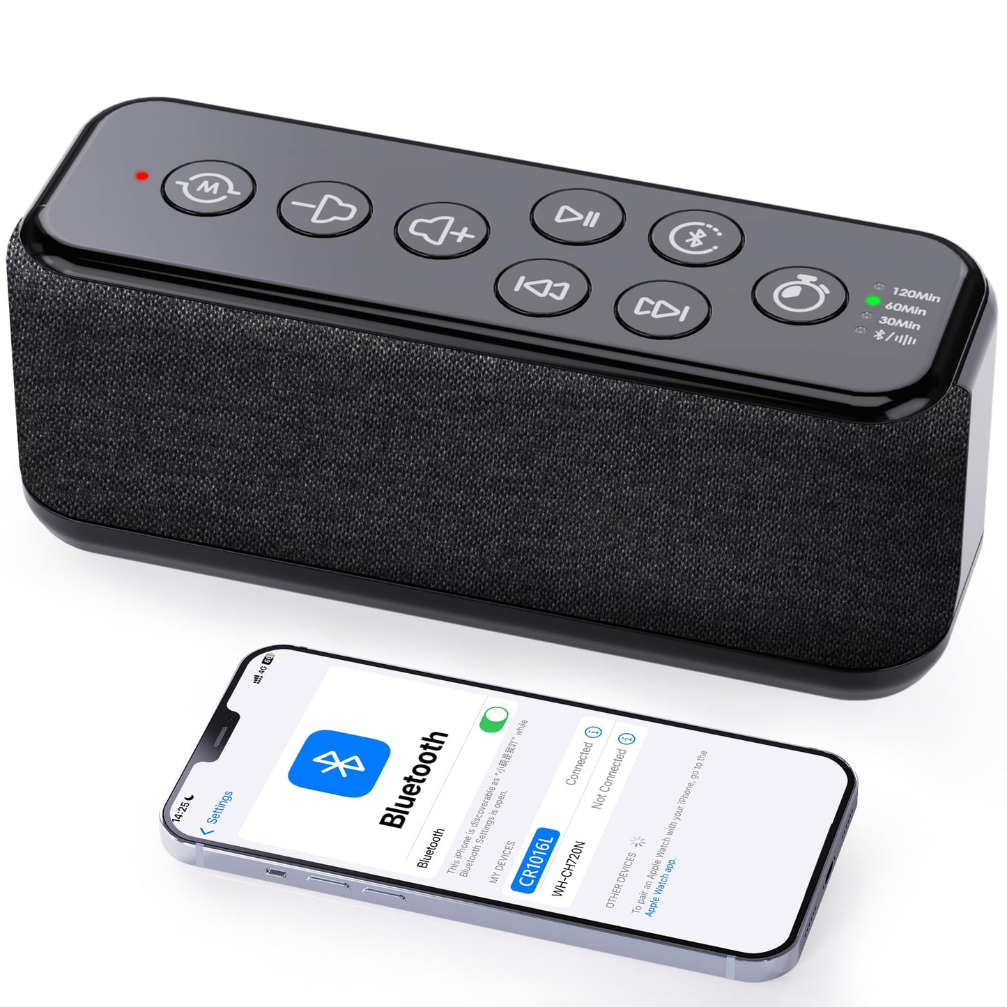 Sound Machine with Bluetooth Speaker, Rechargeable White Noise Machine, Powerful Battery for Sleep, Office, Privacy, Timers Memory Function, 15 Soothing Sound, White Noise, Rain, Fan, Ocean