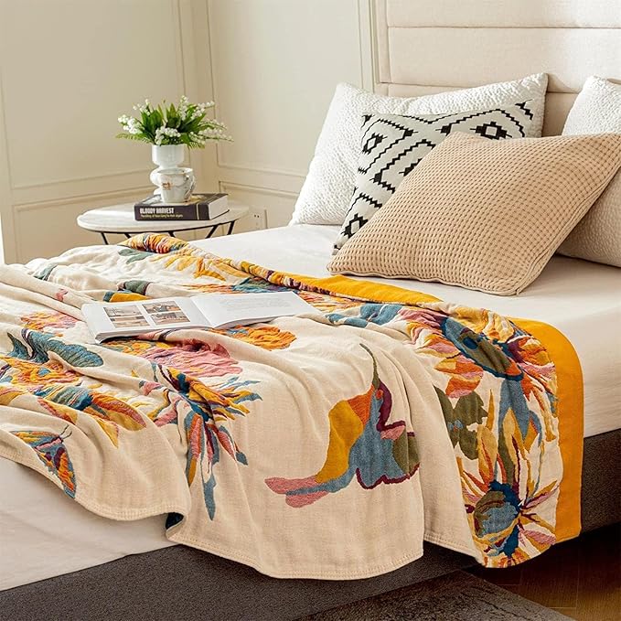 MSGKV Boho Throw Blanket King Size Warm Blanket for Couch and Sofa Blankets Cover for Living Room Throw Blankets Fall Cozy Bed Quilt(D-Flower and Butterfly, 108" x 90"(King))
