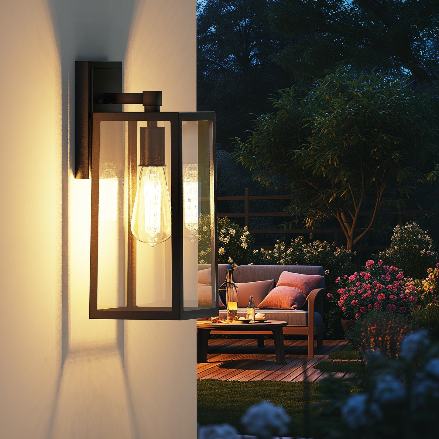 Partphoner Outdoor Wall Light Fixtures, Waterproof Black Aluminum Sconces, 2 Pack, Model Pa-Wl-2, Clear Glass, Anti-Rust For Porch/Garage