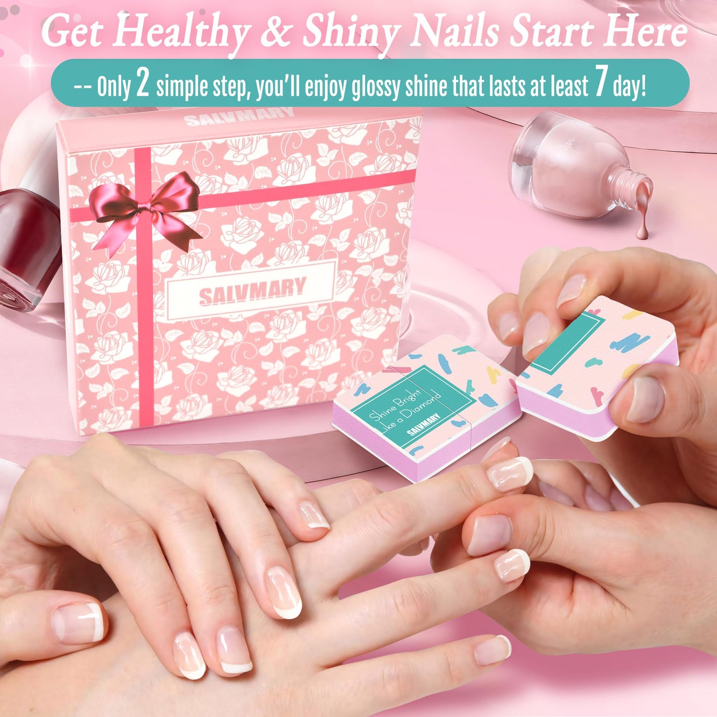 Nail Shiny Buffer Block Gifts for Women - Pink Nail Shine Buffing Blocks Files with 2 Way Smoother & Polisher for Natural Nails,