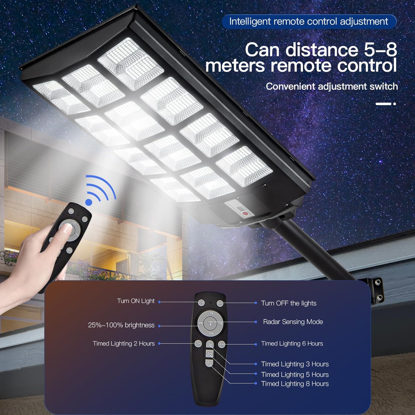 Yointhit 4000W Solar Street Light, 400000LM, Dusk to Dawn, Motion Sensor, Remote Control, Model YT-2000, 1 Pack